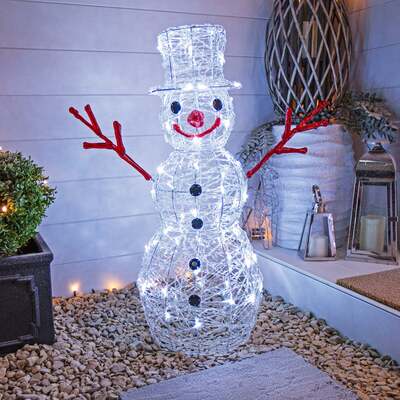 Christmas Snowman Lights - 80cm Acrylic Light Up Snowmen with 100 Cool White Twinkling LEDs