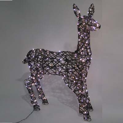 Pre-Lit Christmas Reindeer - 98CM Grey Weave Light Up Doe with 230 White LEDs