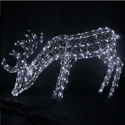 Pre-Lit Christmas Reindeer Light - 1M Grey Weave Light Up Grazing Stag with 380 White LEDs