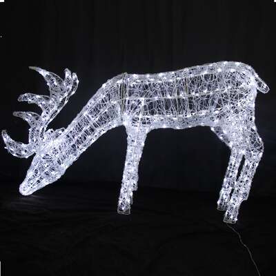 Pre-Lit Christmas Reindeer - 1M Soft Acrylic Light Up Grazing Stag with 380 White LEDs