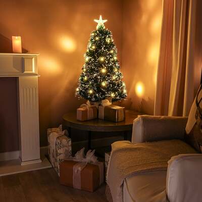 2ft - 7ft Green Fibre Optic Christmas Tree with Warm White LED's and Fibre Optic Lights, 2FT
