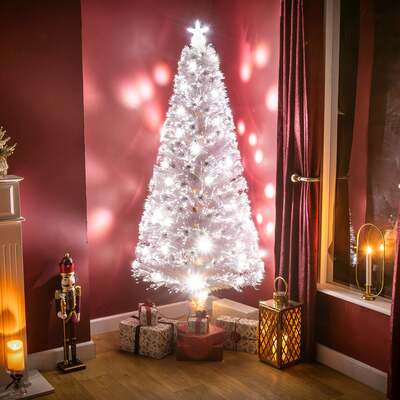 2ft - 7ft White Fibre Optic Christmas Tree with White Fibre Optics and LED Lights, 4FT