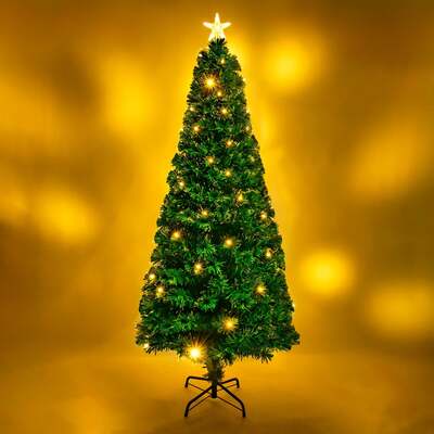 2ft - 7ft Green Fibre Optic Christmas Tree with Warm White LED's and Fibre Optic Lights, 3FT