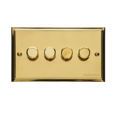 M Marcus Electrical Elite Stepped Plate 4 Gang Dimmer Switches, Polished Brass, 250 Watts OR 400 Watts - S01.974 POLISHED BRASS - 250 WATTS