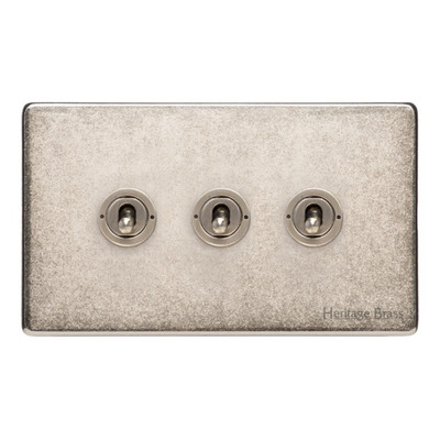 M Marcus Electrical Vintage 20 AMP 3 Gang 2 Way Dolly Switch, Rustic Nickel - XRN.2420.RN RUSTIC NICKEL