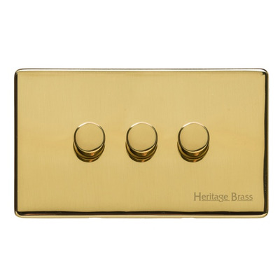 M Marcus Electrical Studio 3 Gang 2 Way Push On/Off Dimmer Switch, Polished Brass (250 OR 400 Watts) - Y01.280.250 POLISHED BRASS - 250 WATTS