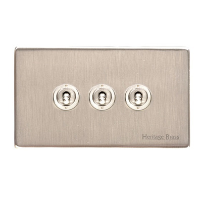 M Marcus Electrical Vintage 20 AMP 3 Gang 2 Way Dolly Switch, Satin Nickel - X05.2420.SN SATIN NICKEL