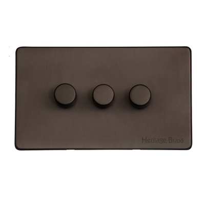 M Marcus Electrical Studio 3 Gang 2 Way Push On/Off Dimmer Switch, Matt Bronze (250 OR 400 Watts) - Y09.280.250 MATT BRONZE - 250 WATTS