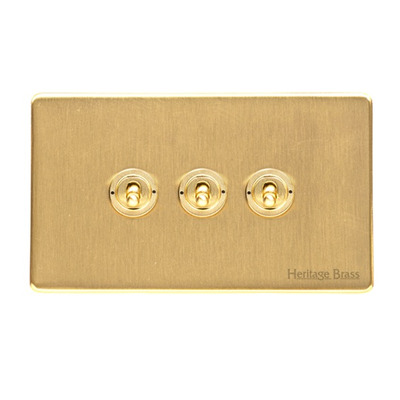 M Marcus Electrical Vintage 20 AMP 3 Gang 2 Way Dolly Switch, Satin Brass - X44.2420.SB SATIN BRASS