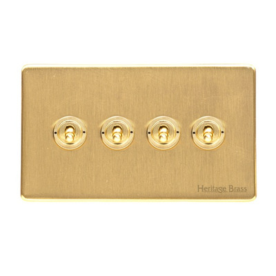 M Marcus Electrical Studio 20 AMP 4 Gang 2 Way Dolly Switch, Satin Brass (Trimless) - Y44.2430.SB SATIN BRASS