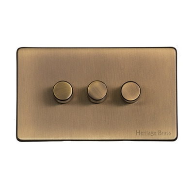 M Marcus Electrical Studio 3 Gang Trailing Edge Dimmer Switch, Antique Brass (Trimless) - Y91.280.TED ANTIQUE BRASS