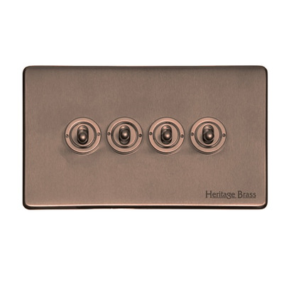 M Marcus Electrical Studio 20 AMP 4 Gang 2 Way Dolly Switch, Aged Pewter (Trimless) - YAP.2430.AP AGED PEWTER