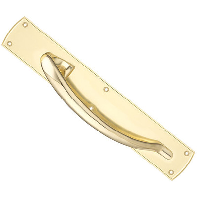 Zoo Hardware Fulton & Bray Cast Large Pull Handles On Backplate (457mm x 76mm), Polished Brass - FB118L POLISHED BRASS - 457mm x 76mm (LEFT HAND)