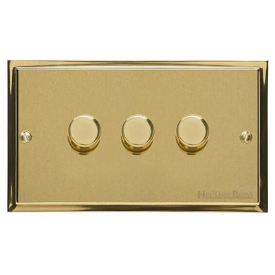 M Marcus Electrical Elite Stepped Plate 3 Gang Trailing Edge Dimmer Switch, Satin Brass Dual Finish - S04.973.TED SATIN BRASS DUAL FINISH