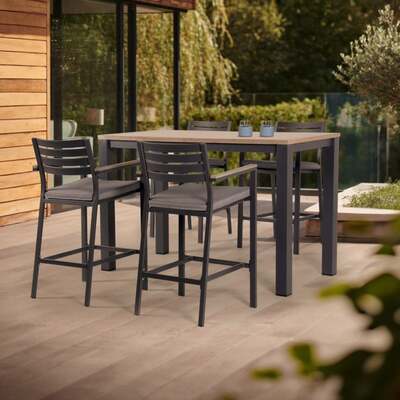 Kettler Elba Signature Teak and Aluminium 4 Seat High Dining Bar Stool Garden Furniture Set