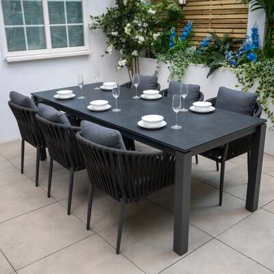 Bracken Outdoors Maldives Rope 6 Seat Rectangular Aluminium Garden Furniture Dining Set