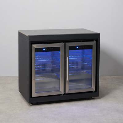 Draco Grills Fusion Outdoor Black Double Fridge Cabinet with Sintered Stone Top 120L, Early June 2025