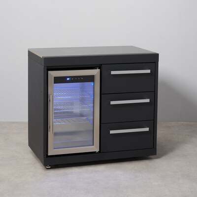 Draco Grills Fusion Outdoor Black Fridge and 3 Drawer Cabinet with Sintered Stone Top 60L, Early June 2025