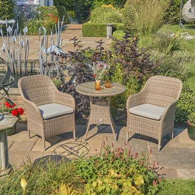 LG Outdoor Monte Carlo Sand Rattan Weave Bistro Two Seat Garden Furniture Set, End of May 2024