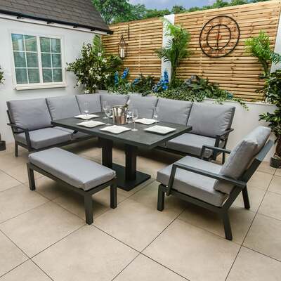 Bracken Outdoors Miami Dark Aluminium Rectangular Corner Set with Adjustable Table Bench and Armchair