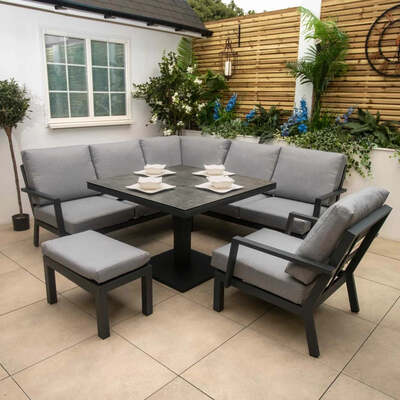 Bracken Outdoors Miami Dark Aluminium Compact Corner Set with Gas Adjustable Table Bench and Arm Chair