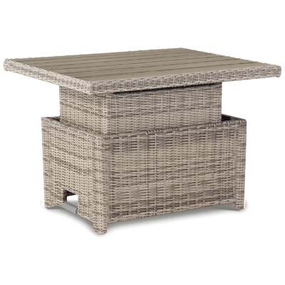Kettler Palma Signature Mini Oyster Wicker High Low Adjustable Aluminium Wood-Effect Slat Top Table