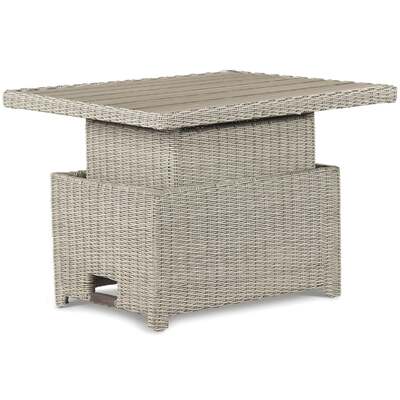 Kettler Palma Signature Mini White Wash Wicker High Low Adjustable Aluminium Wood-Effect Slat Top Table