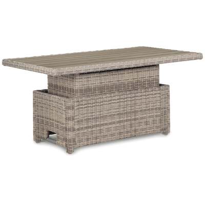 Kettler Palma Signature Oyster Wicker High Low Adjustable Aluminium Wood-Effect Slat Top Table