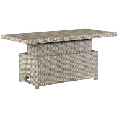 Kettler Palma Signature White Wash Wicker High Low Adjustable Aluminium Wood-Effect Slat Top Table