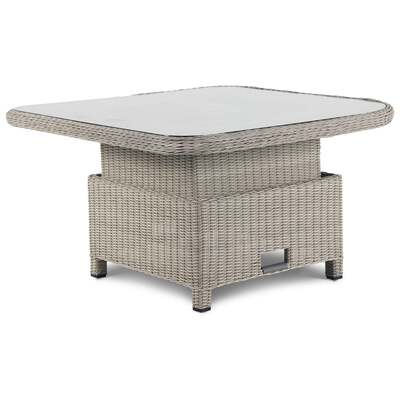 Kettler Palma Signature Grande White Wash Wicker High Low Adjustable Glass Top Table