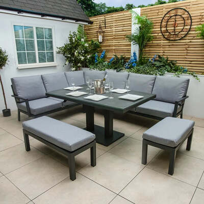 Bracken Outdoors Miami Dark Aluminium Rectangular Corner Set with Adjustable Table, Bench and Stool