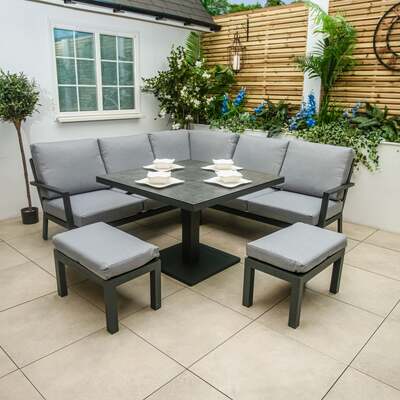 Bracken Outdoors Miami Dark Aluminium Compact Corner Set with Adjustable Table and Stools