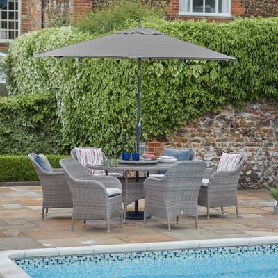 LG Outdoor Monte Carlo Stone Rattan Weave 6 Seat Garden Furniture Dining Set with Lazy Susan