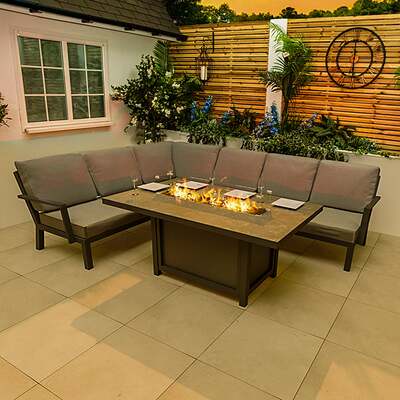 Bracken Outdoors Miami Dark Aluminium Rectangular Corner Set with Firepit Table