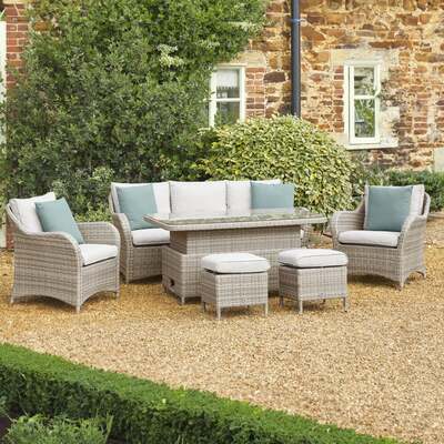 LG Outdoor Monte Carlo Sand Lounge Dining  Garden Furniture Set With Height Adjustable Table