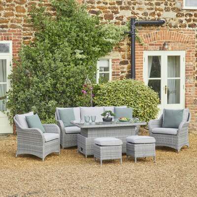 LG Outdoor Monte Carlo Stone Lounge Dining  Garden Furniture Set With Height Adjustable Table