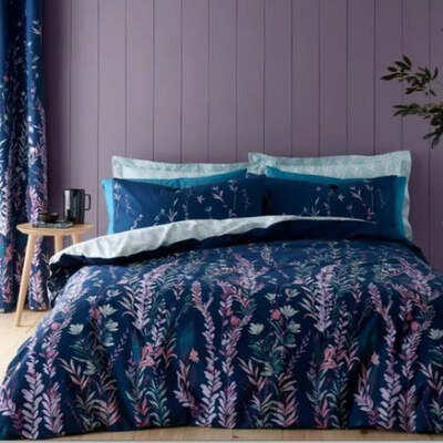 100% Cotton Navy Floral & Fern - Extra Large Single Duvet Cover Set