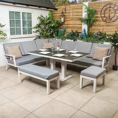 Bracken Outdoors Miami Light Aluminium Rectangular Corner Set with Adjustable Table, Bench and Stool