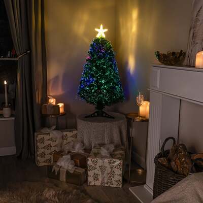 2ft - 7ft Green Pin Prick Fibre Optic Christmas Tree with Multi Coloured Fibre Optic Lights, 3FT