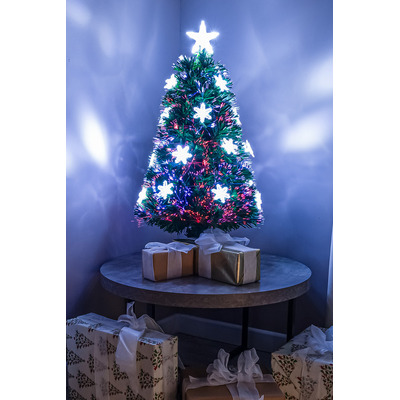 Green Fibre Optic Christmas Tree 2ft - 6ft with Multi Coloured Fibre Optics, White LED Lights and Snowflakes, 2FT