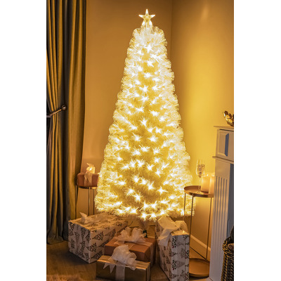 White Fibre Optic Christmas Tree with Feathery Warm White Fibre Optic Lights 2ft - 7ft, 4FT