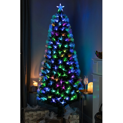 Green Fibre Optic Christmas Tree 4ft - 7ft with Remote Control and Multi Coloured Fibre Optic Lights, 6FT