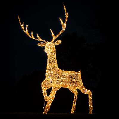 Christmas Reindeer Light - 2M Soft Acrylic Light Up Grand Stag with 350 White LEDs