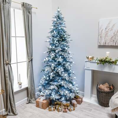 Buckingham Fir Artificial Pre-Lit Frosted PE Christmas Tree 6.5FT, 7.5FT, 8.5FT, 7.5ft (2.3m)