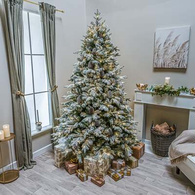 Kensington Fir Artificial Pre-Lit Frosted PE Christmas Tree 4.5FT, 6.5FT, 7.5FT, 7.5ft (2.3m)
