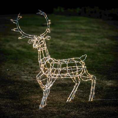 Christmas Reindeer Light - 1.4M White Wire Outdoor Light Up Stag with 330 White and Multi  LEDs