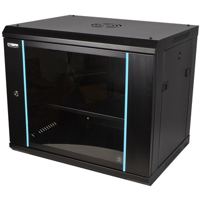 19" 9U Metal Rack Cabinet with Glass Door 450mm Deep Wall or Floor Mount