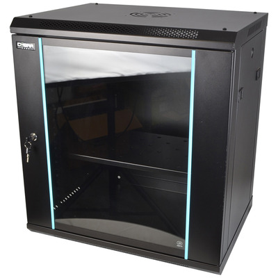 19" 12U Metal Rack Cabinet with Glass Door 450mm Deep Wall or Floor Mount