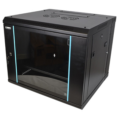 19" 9U Metal Rack Cabinet with Glass Door 550mm with Hinged Back Door