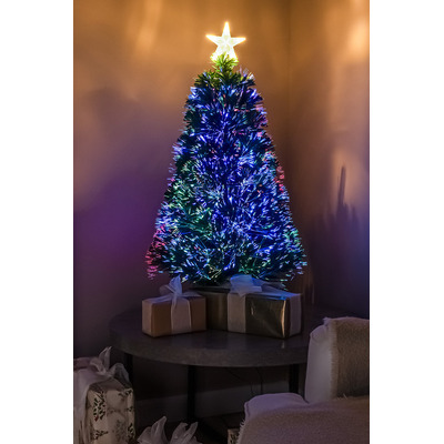 2ft - 7ft Green Fibre Optic Christmas Tree with Multi Coloured Fibre Optic Lights, 3FT